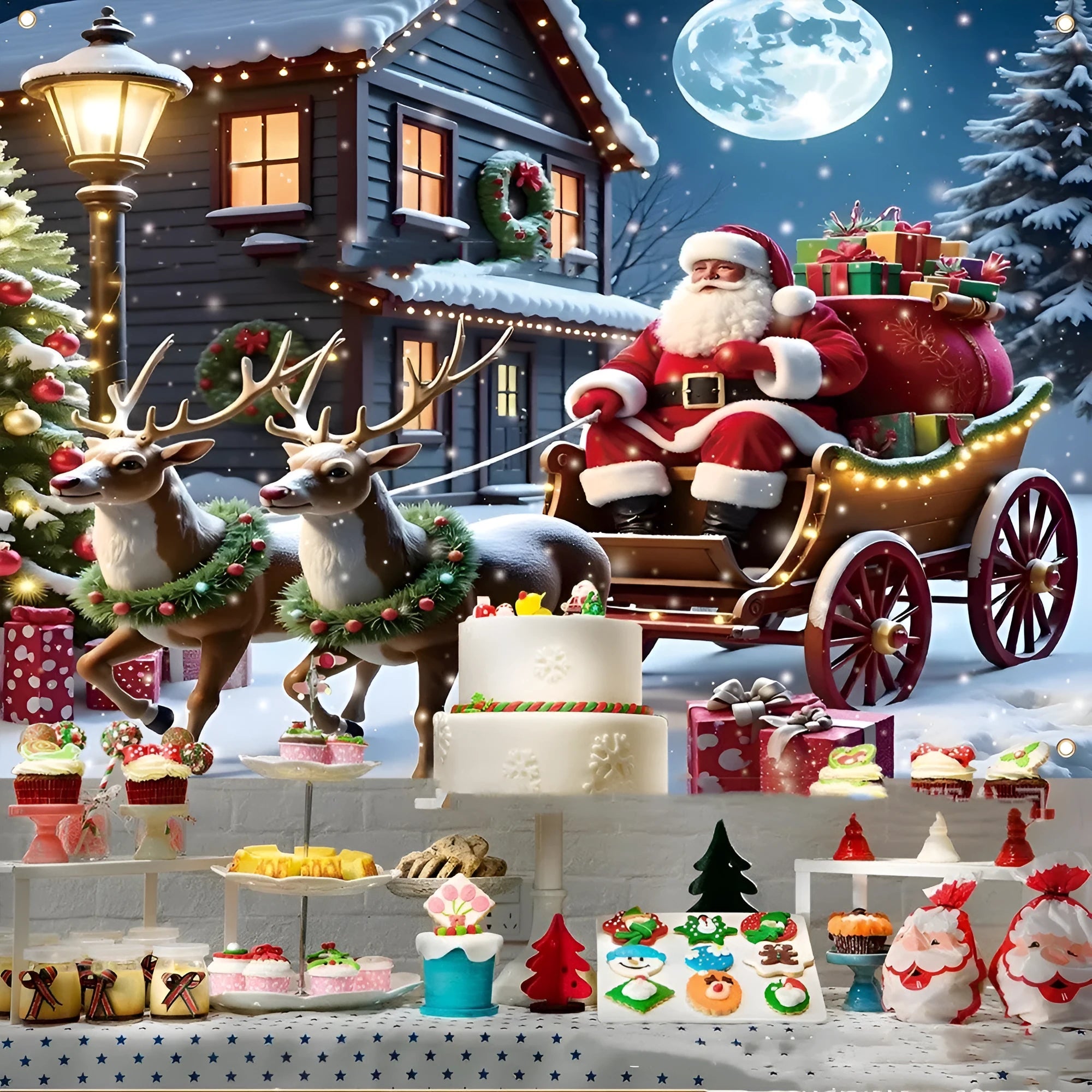 Santa Claus Christmas banner with gift design measuring 210 by 150 cm