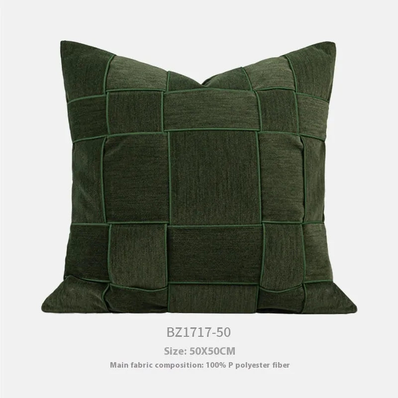 Square chenille woven cushion in beige colour showing textured surface