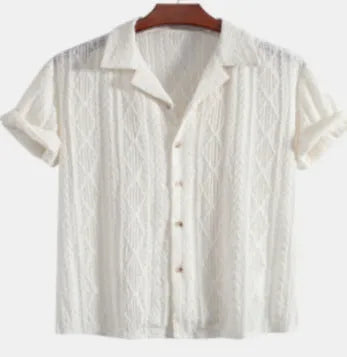 Men's loose-fit short sleeve cardigan in black, green, or white colours for summer casual wear