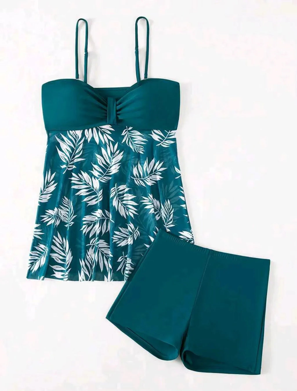 Women's high waist swimsuit split boxers in black, blue, and peacock green with mesh lining.
