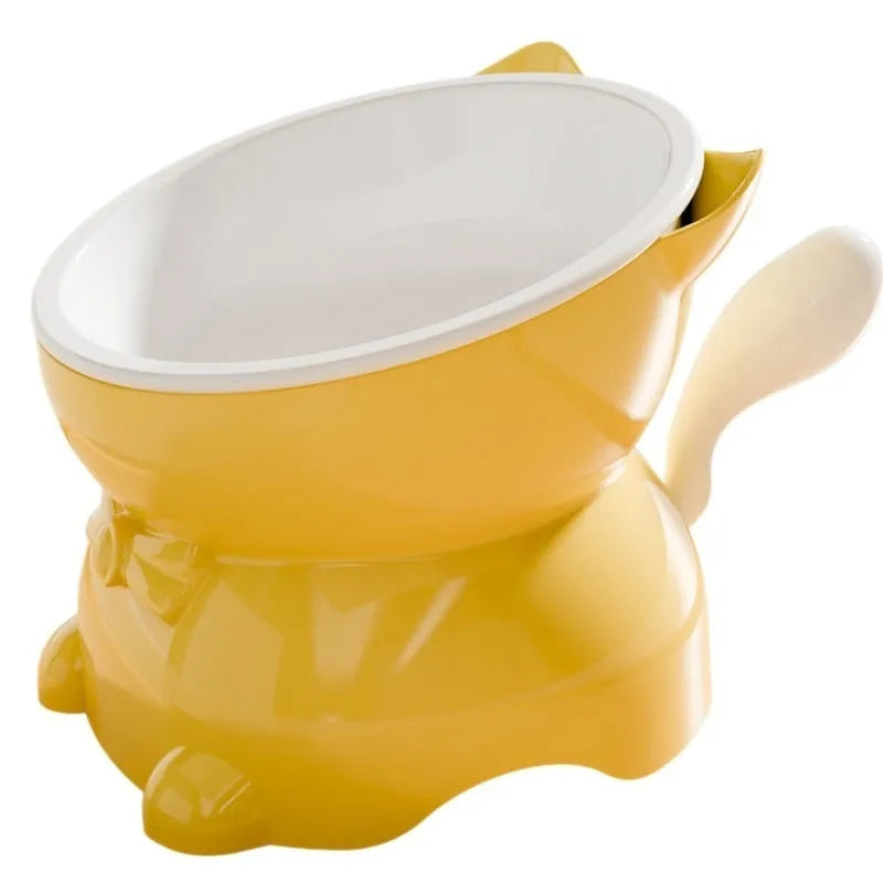 Stainless steel anti-fall oblique cat bowl in black, blue, pink and yellow colour options
