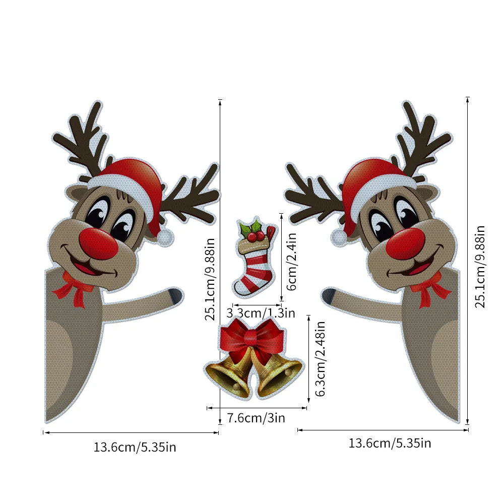 Cartoon Christmas elk bell design magnetic bumper stickers with reflective and luminous features on a vehicle.