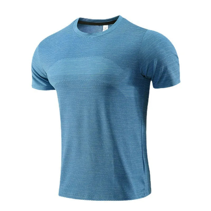 Short sleeved polyester spandex T-shirt for running and workouts in assorted colours.