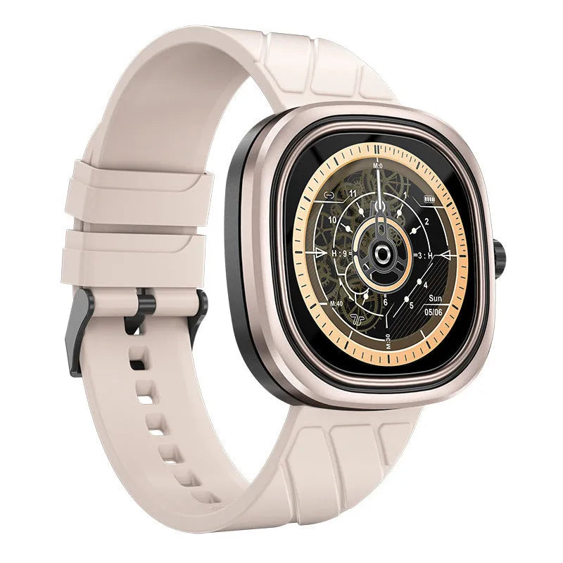 Square Bluetooth smart sports watch with 1.32 inch touchscreen on silicone wristband