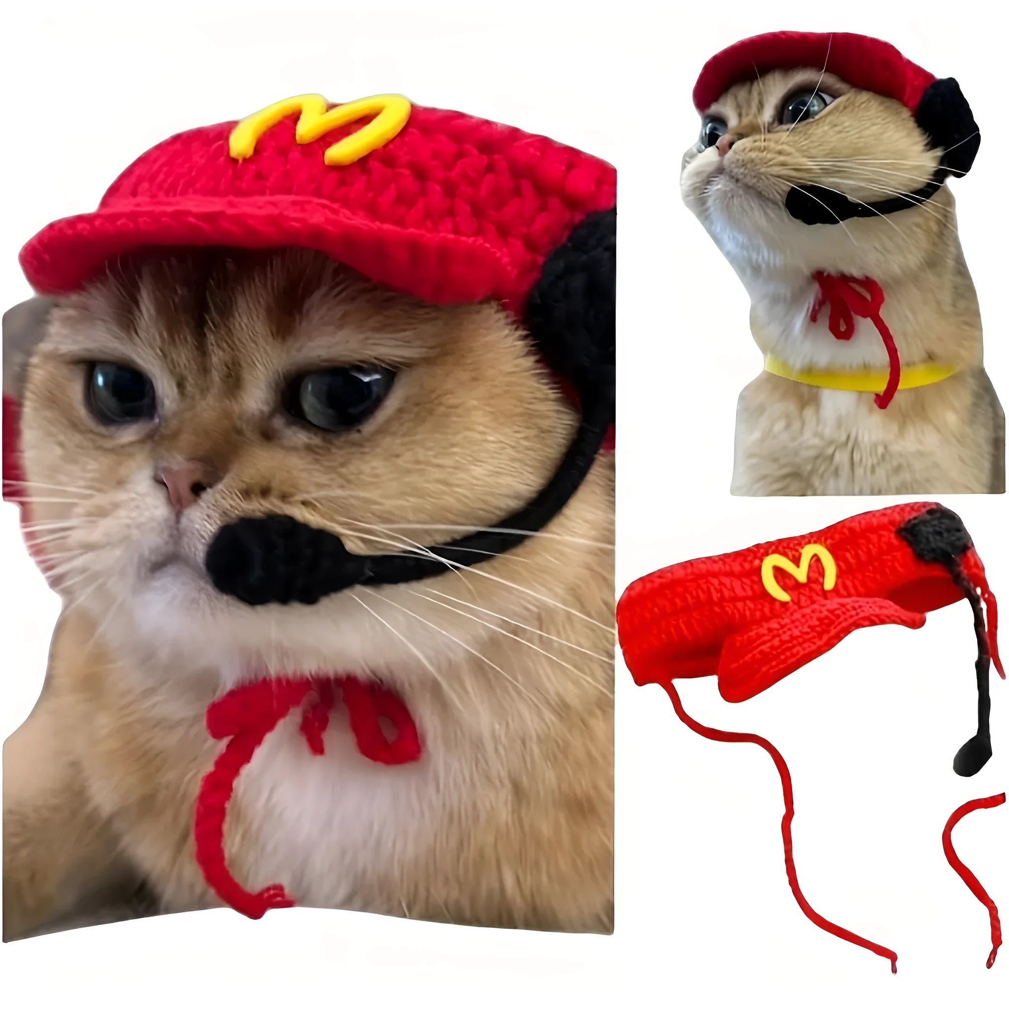 Handmade cotton knitted cat chef hat and matching sweater pet costume set