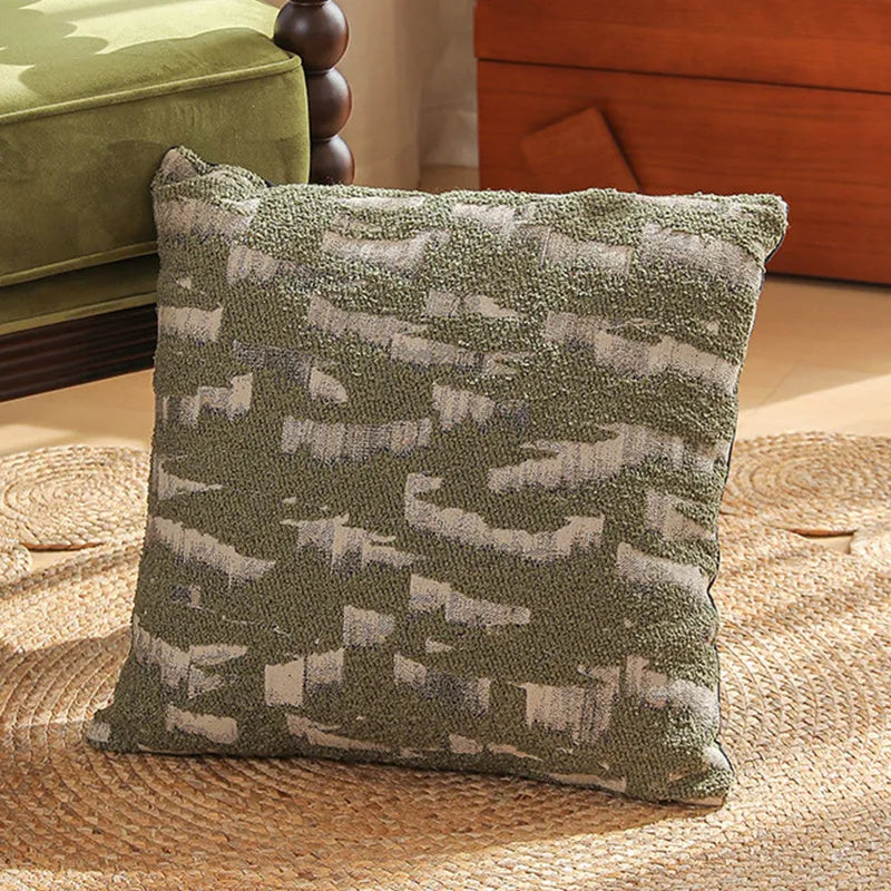 45cm square jacquard waist pillow cushion cover with plant and flower pattern in retro Nordic style.