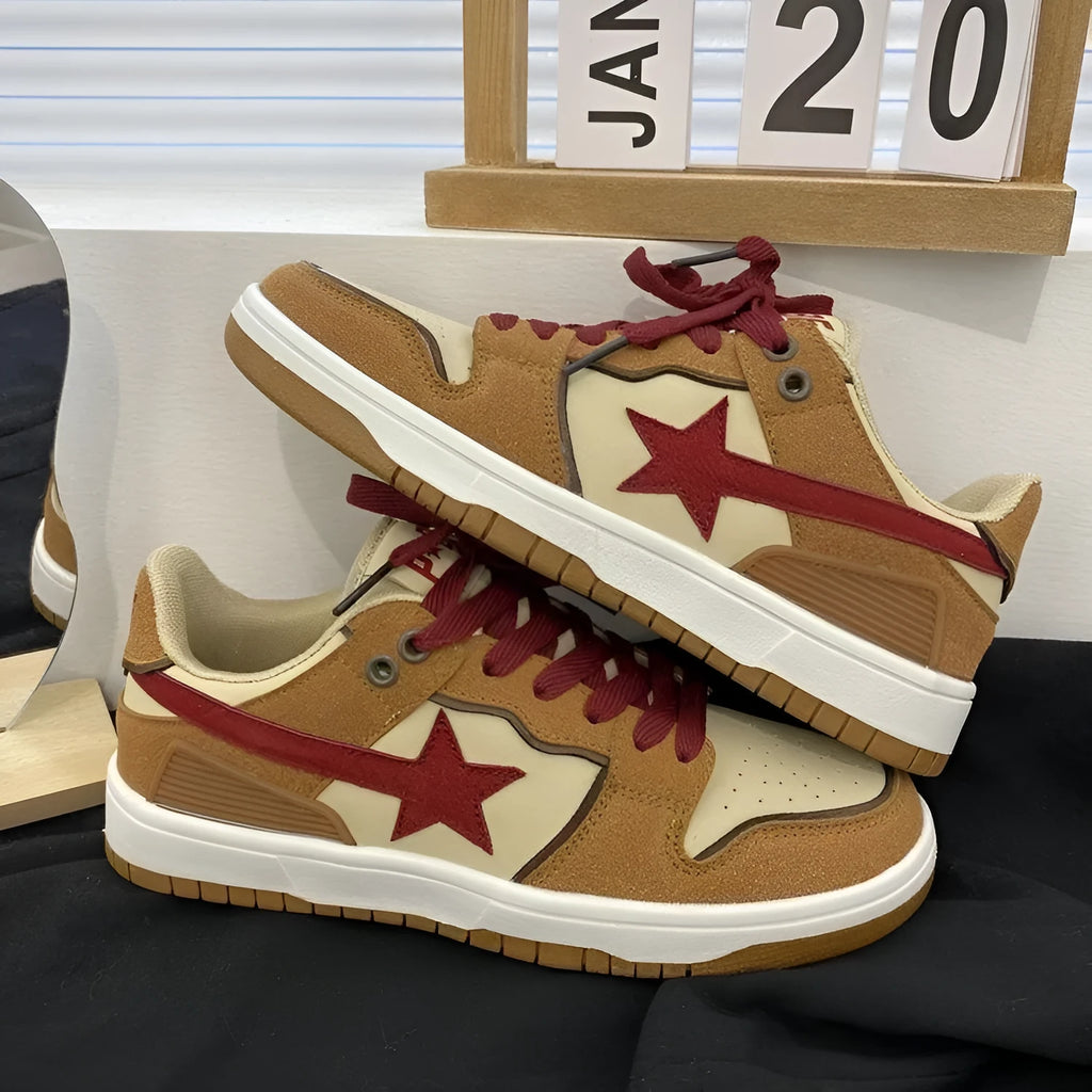 Brown women's platform sneakers with sequins and lace-up closure