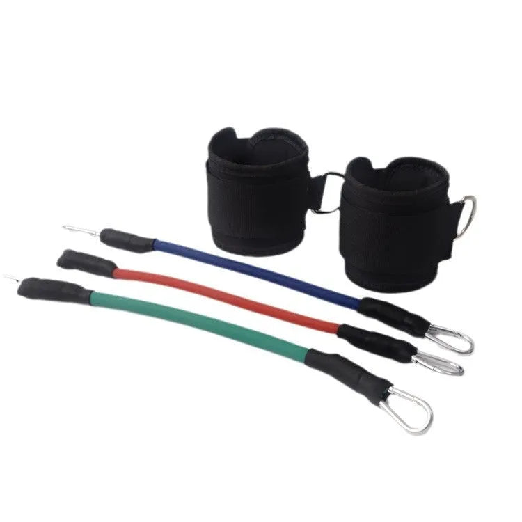 Black polypropylene pull rope set for taekwondo and explosive leg force training.