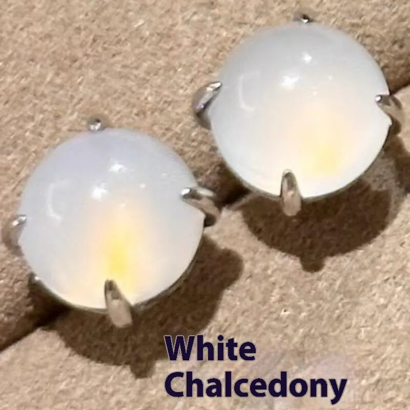 Chinese retro style chalcedony stud earrings with round egg surface design in three colours