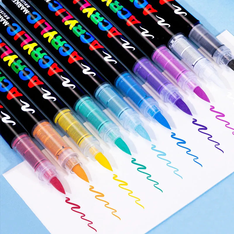 Set of straight liquid acrylic marker pens with soft heads for art and graffiti projects