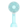 Blue portable USB handheld desktop fan with three-speed control and figure-8 oscillation