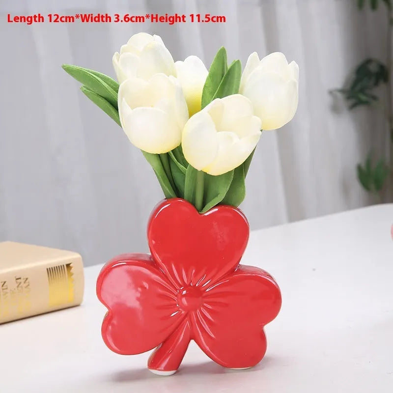 European style ceramic desktop vase in pink, red, light green, or white colour