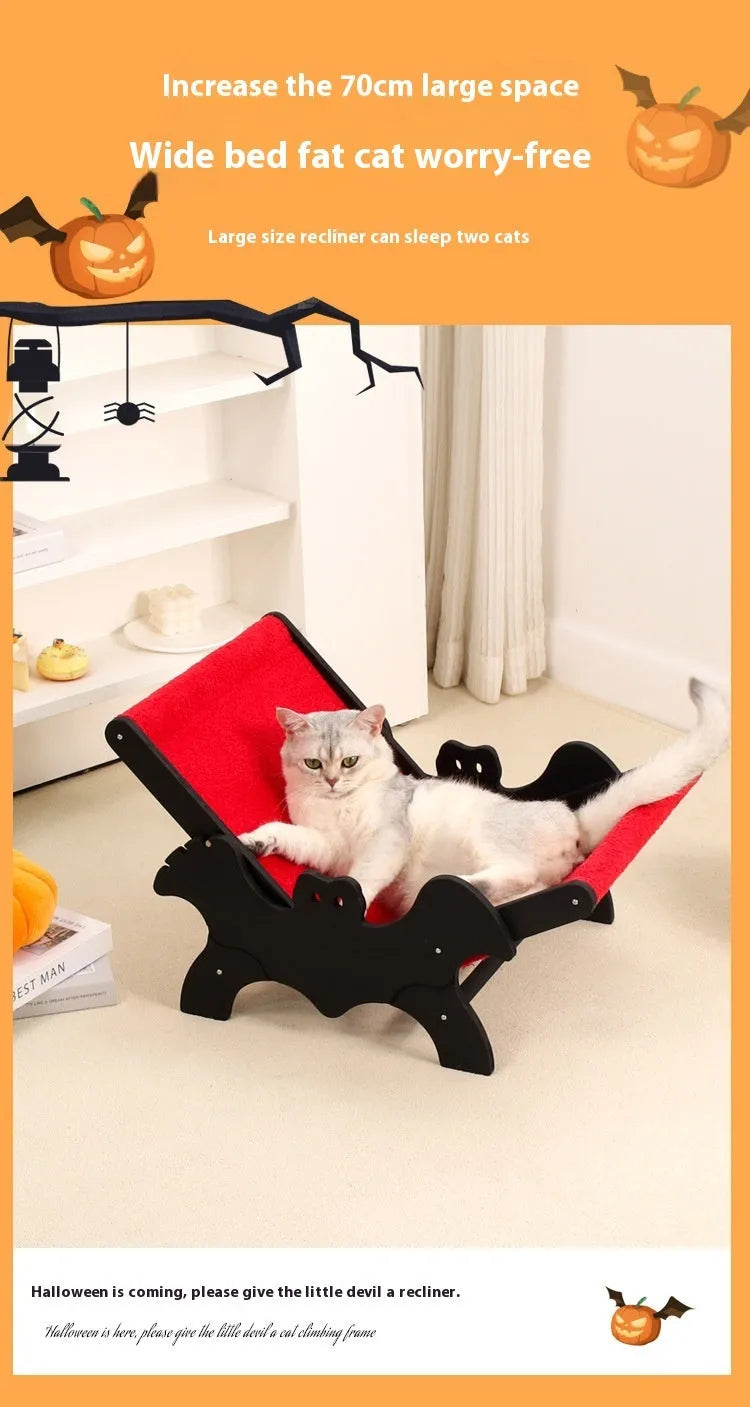 Black and red wooden cat recliner bed with cushion for indoor cats