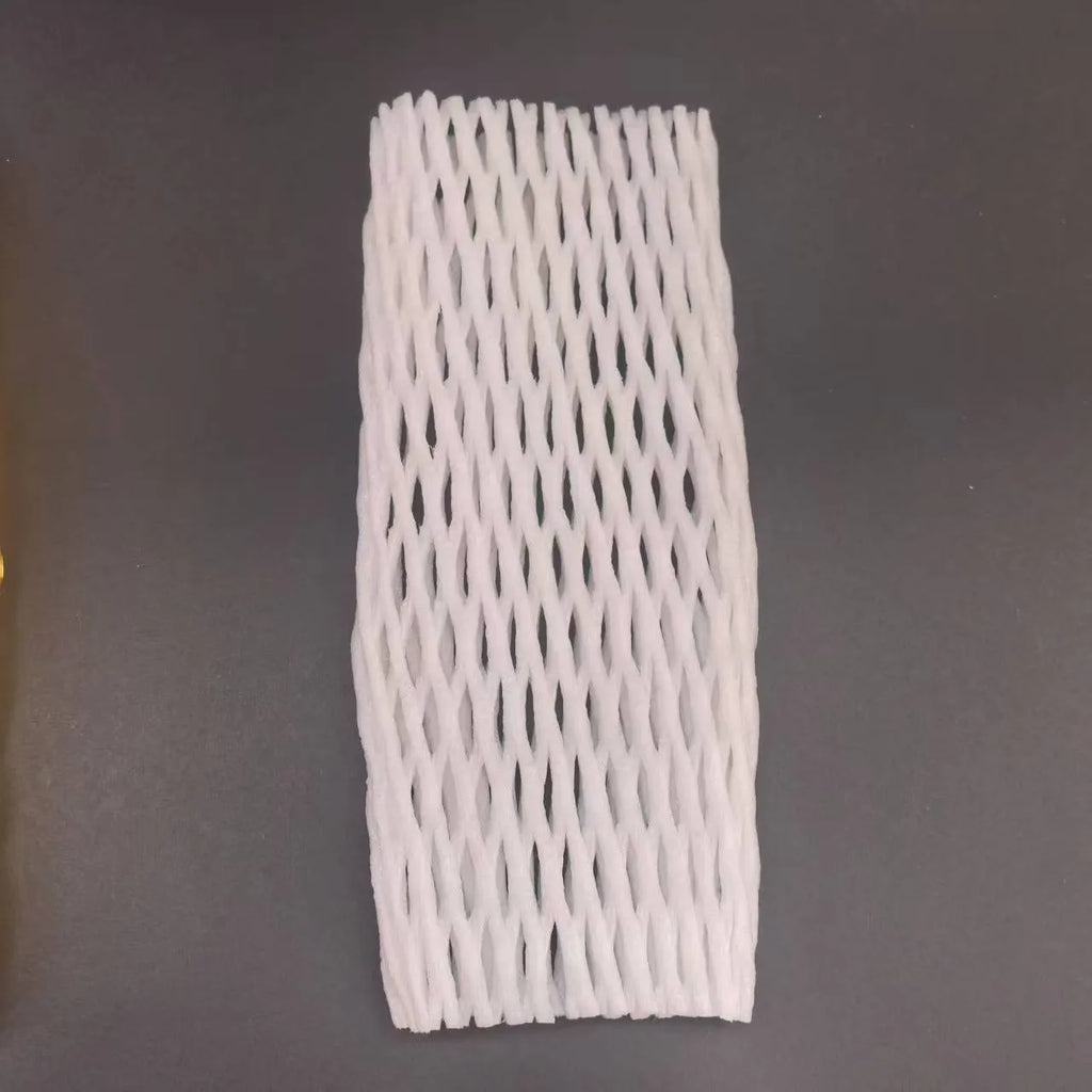 White foam net fruit protective cover shown in various sizes for packing.