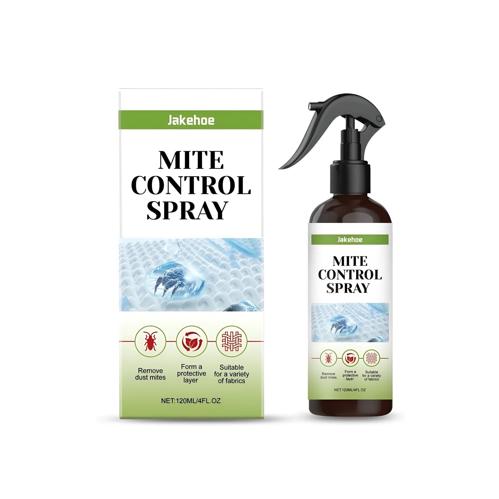120 ml bottle of mite control spray with menthol for bedding and upholstery.