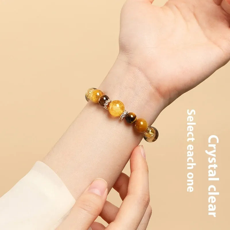 Natural yellow tower crystal tiger-eye bracelet with geometric design