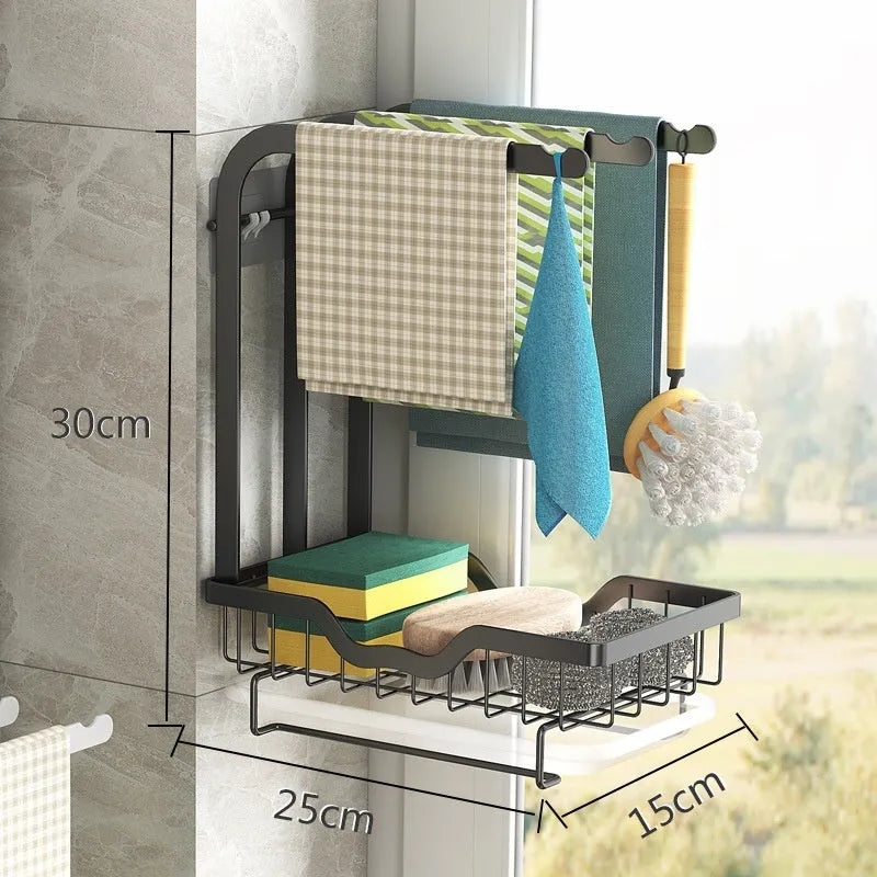 Foldable white plastic kitchen draining rack in New Chinese style, shown both open and collapsed.