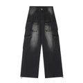 Loose straight-leg denim jeans with multiple pockets and distressed finish in light blue colour
