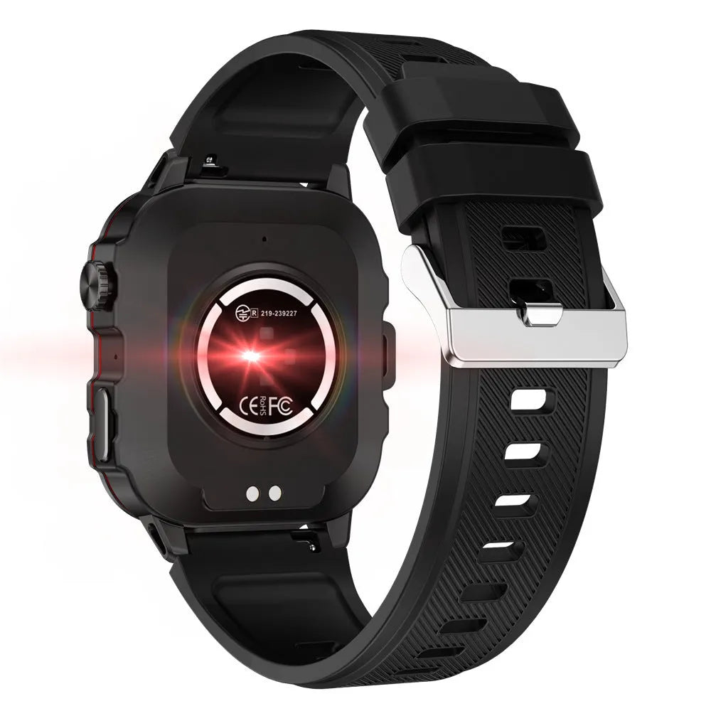 QX11 smartwatch with zinc alloy case on black silicone strap showing touch screen display