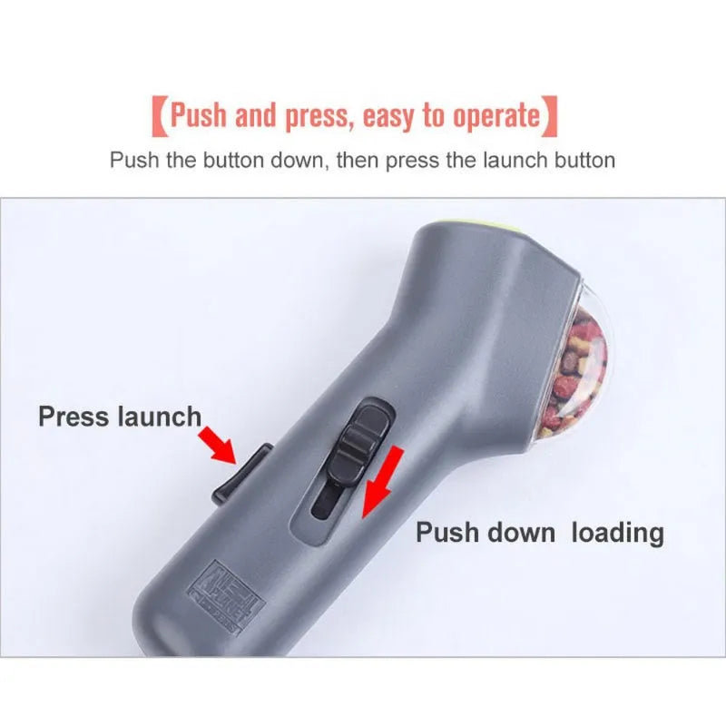 Grey pet snack catapult launcher toy measuring 18cm for dogs and cats