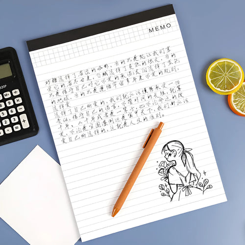 A4 tearable note pad with wireless adhesive binding showing grid and lined format options