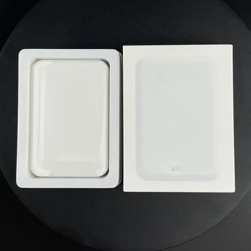 White magnetic wireless charger power bank with 5000mAh capacity measuring 100x65x16mm