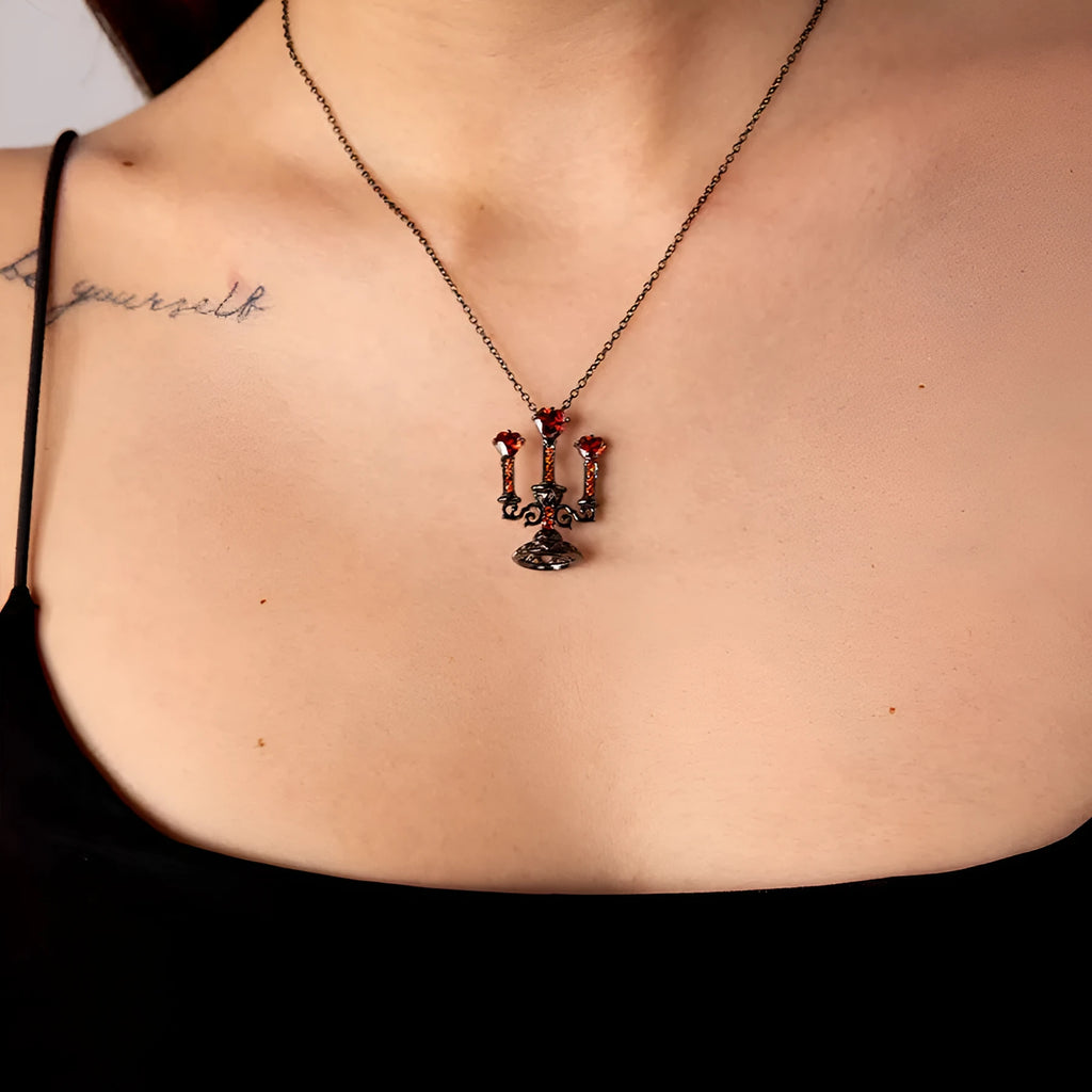 Women's retro gothic hollow candlestick pendant necklace with zinc alloy cross chain