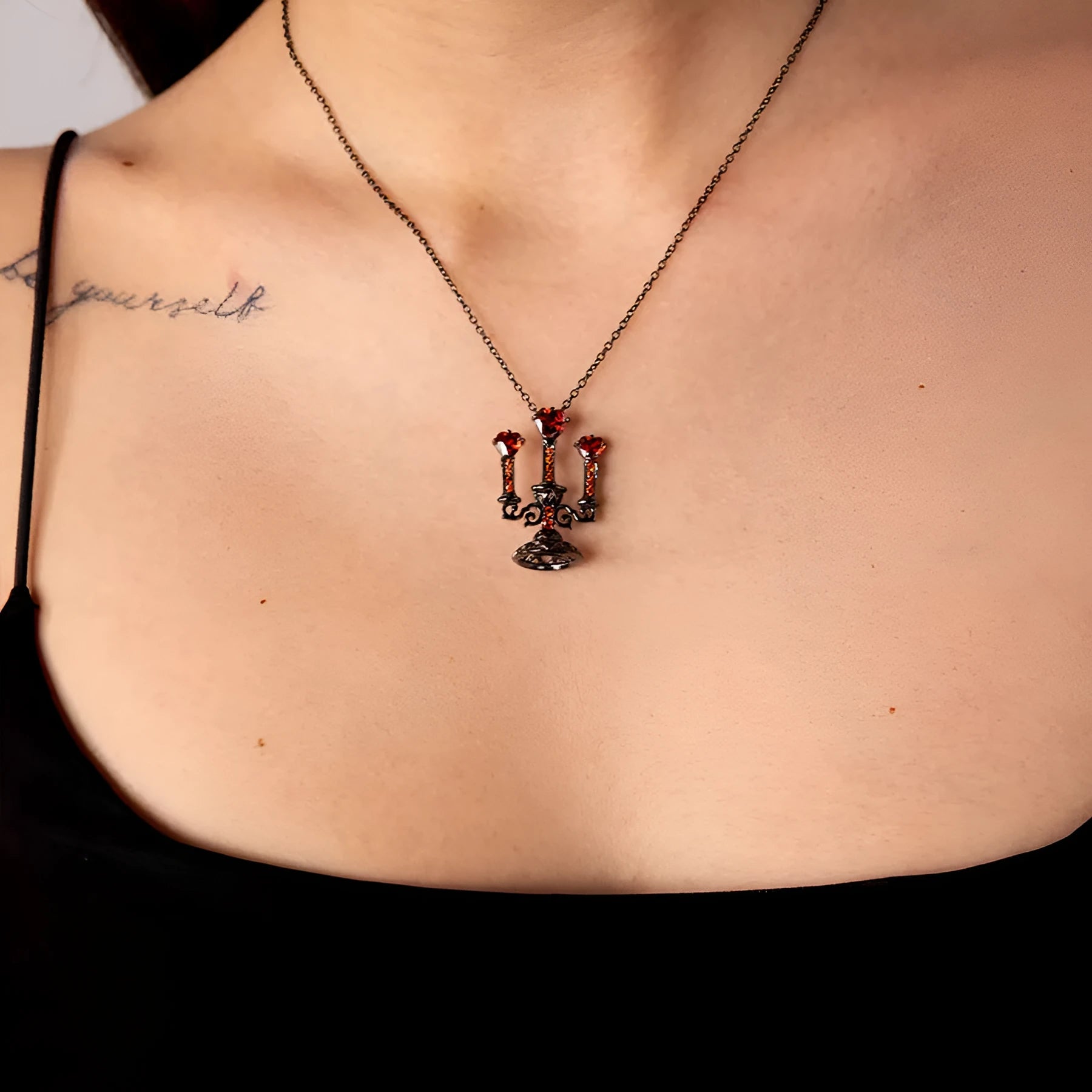 Women's retro gothic hollow candlestick pendant necklace with zinc alloy cross chain
