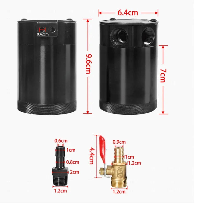 Black aluminium automotive machine oil pot with two ventilation holes and oil-free valve