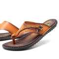 Men's black PU leather non-slip casual slippers shown from the side.