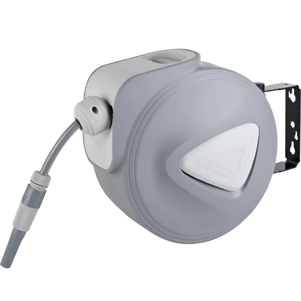 Automatic retractable hose reel with 10 metre PVC water pipe in compact 30.5 cm water drum for car washing
