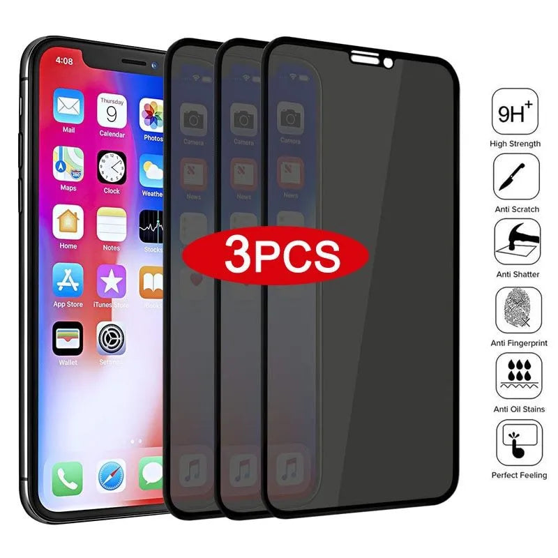 Black anti-peeping tempered glass screen protector for iPhone with HD clarity