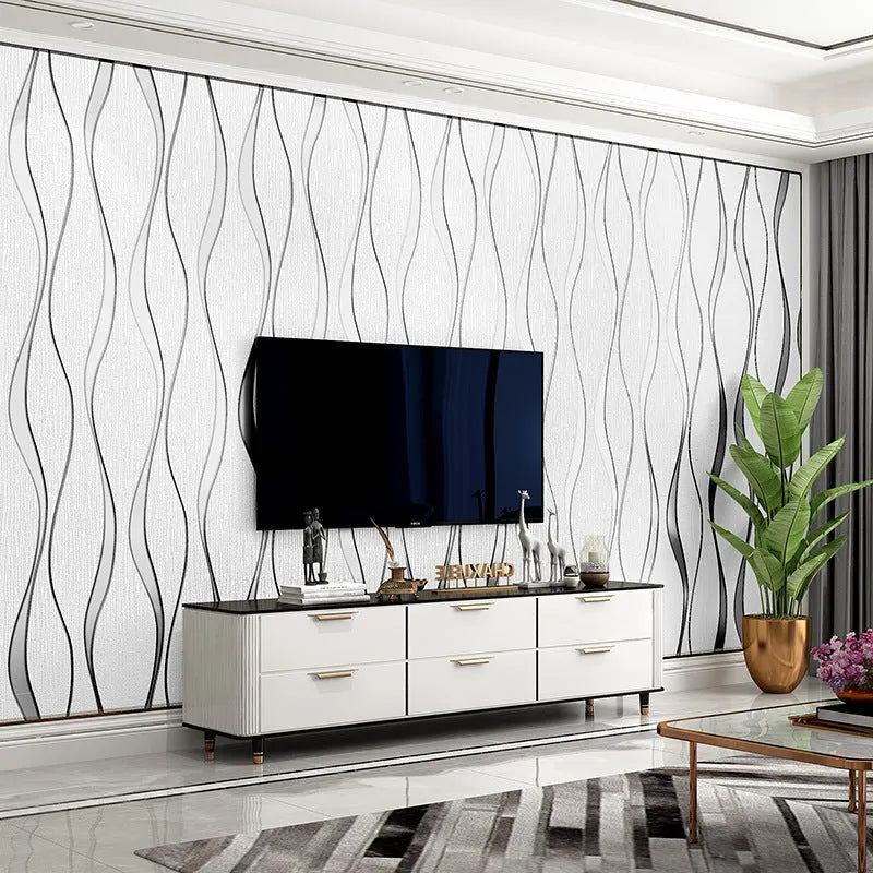 Curved stripe pattern 3D background wallpaper in non-woven fabric with deerskin velvet finish