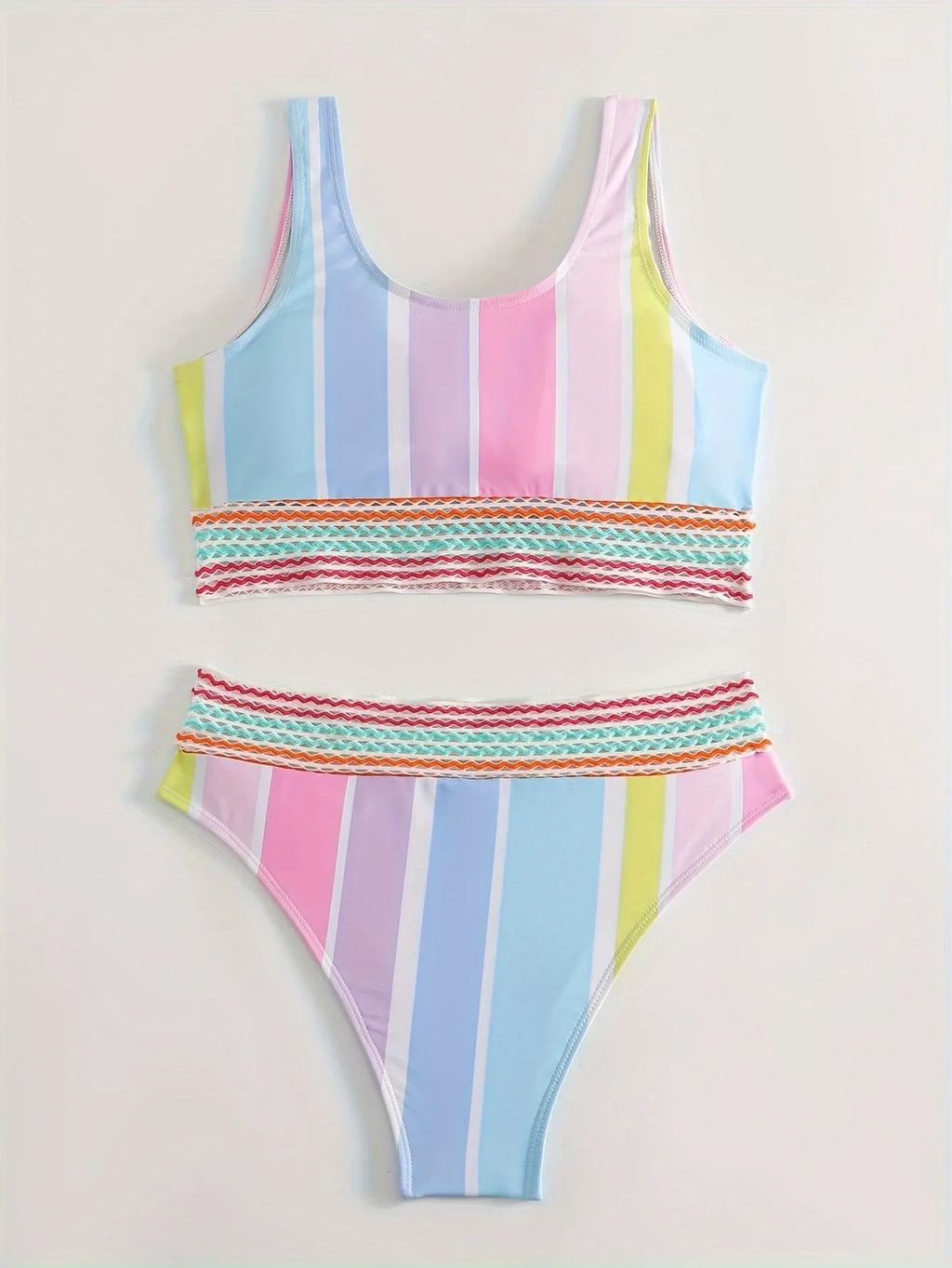Women's striped bikini swimwear set with brief style and sports casual design