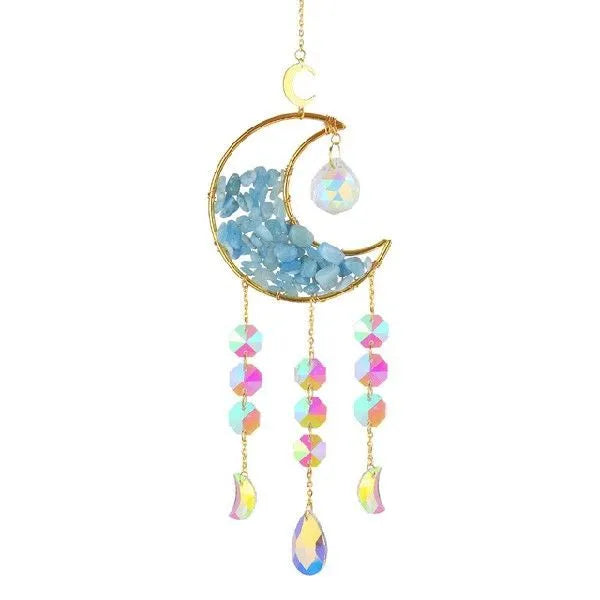 Crystal moon pendant car accessory with 100mm diameter and 420mm hanging chain in five colour options