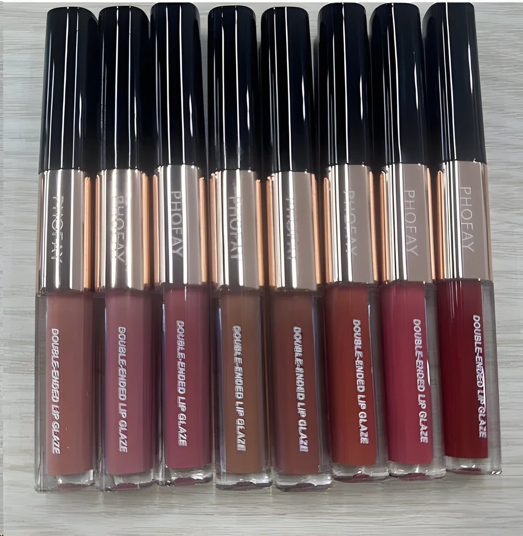 C-L021 double-head non-stick cup lip gloss with two applicator tips in eight colour options