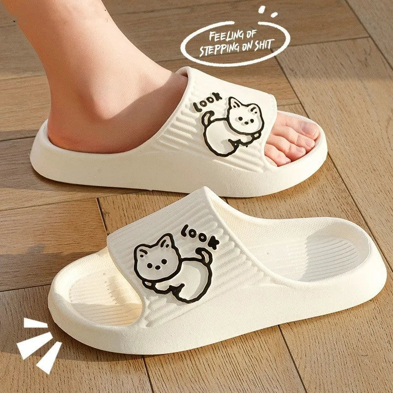 Women's cat-themed platform slippers in multiple colours with thick non-slip EVA sole.
