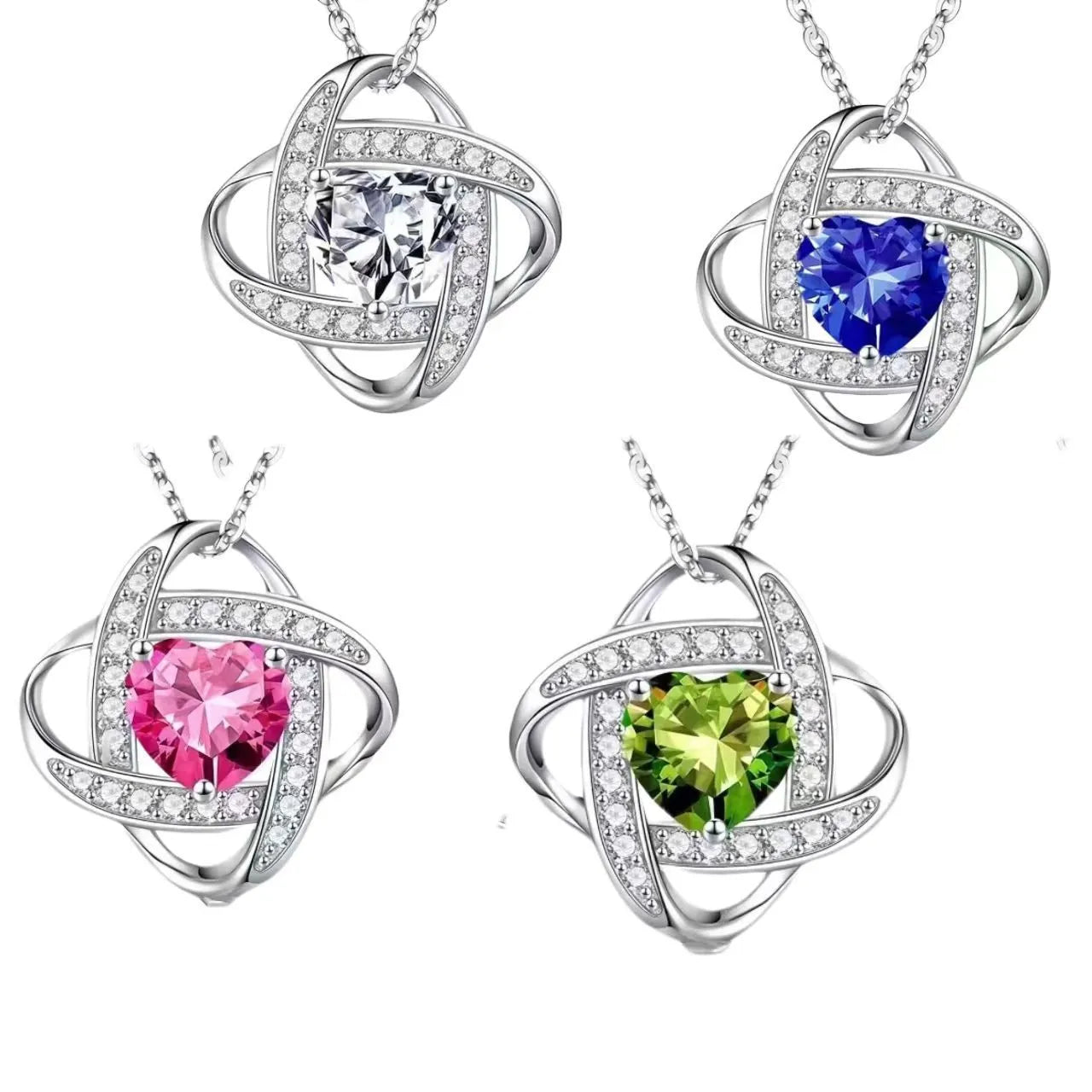 Copper electroplated ladies heart-shaped necklace in platinum-toned colours with European-American styling.