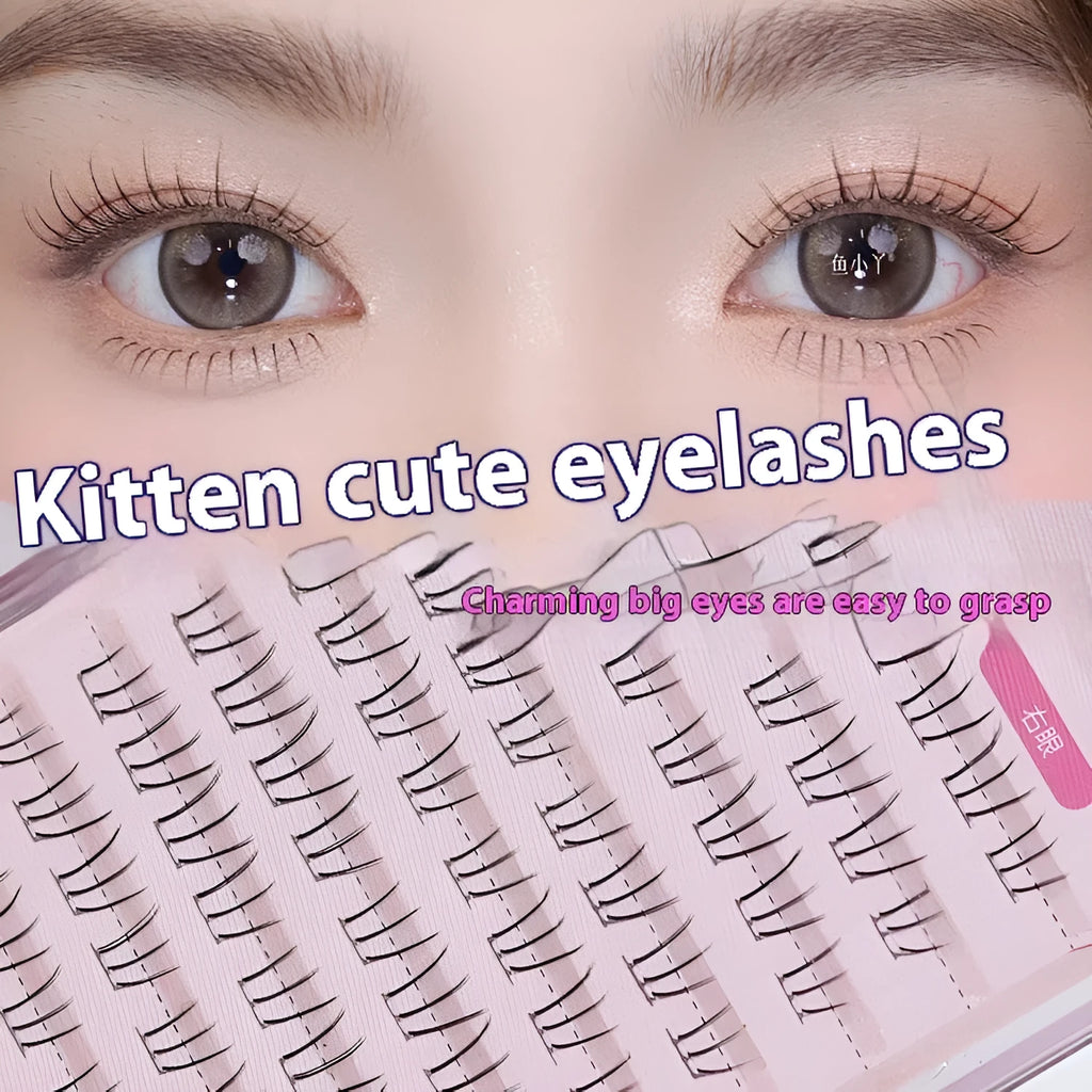 Kitten's paw design lower false eyelashes on a segmented sheer root strip, 4mm 5mm 6mm mixed lengths.
