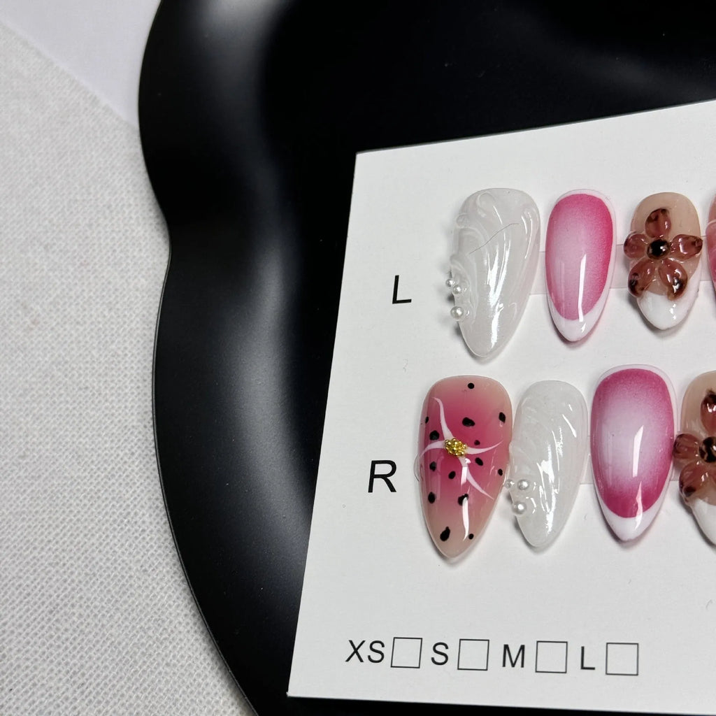 3D carved nail beauty patches with hand-painted embossed candy designs for almond nails