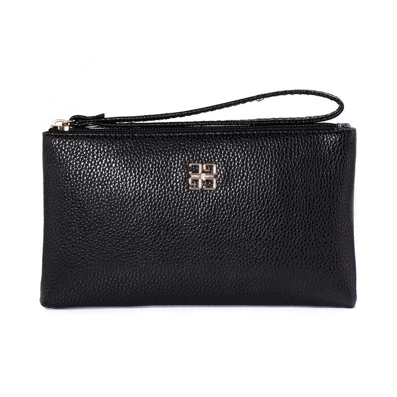 Long 55-inch PU leather phone wallet handbag with zipper, shown in a choice of colours.