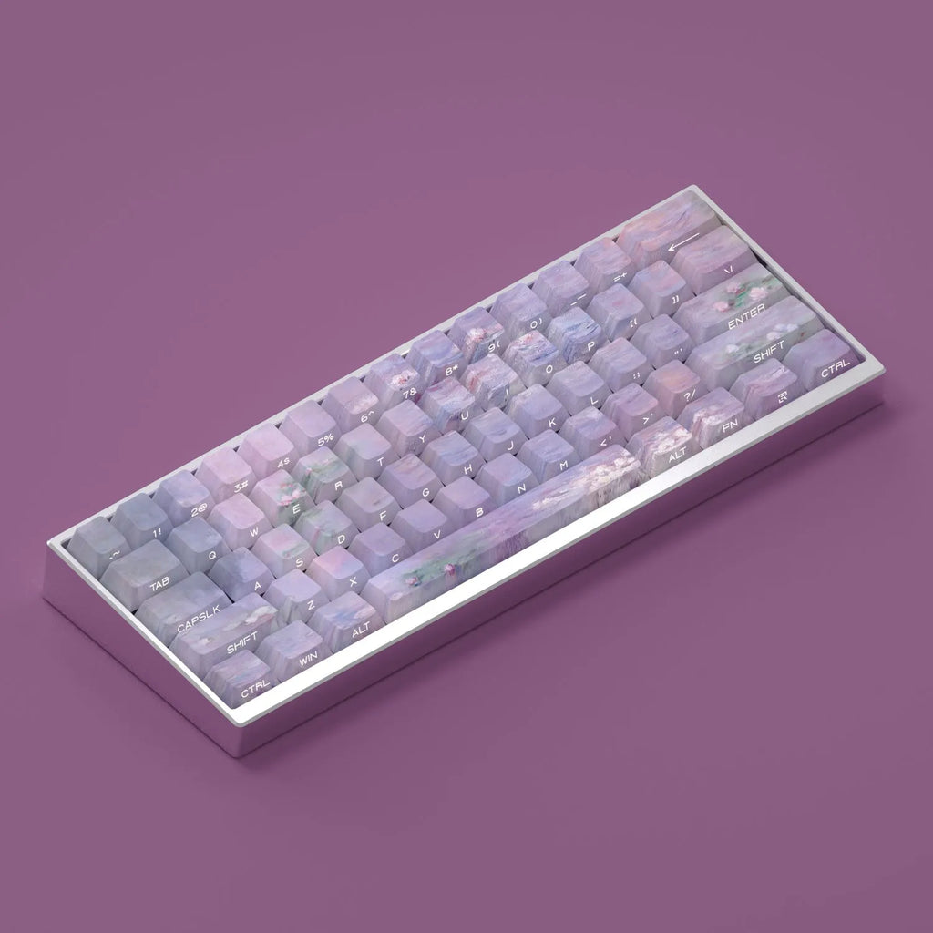 Wenshao Sleeping Lotus PBT key cap set with side-carved translucent characters for mechanical keyboards