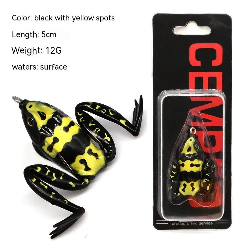 Bionic thunder frog snake head Luya fishing lure with double hooks and frog legs in grass green colour
