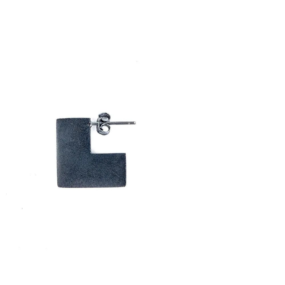 Square sterling silver earrings with oxidised black finish, geometric design