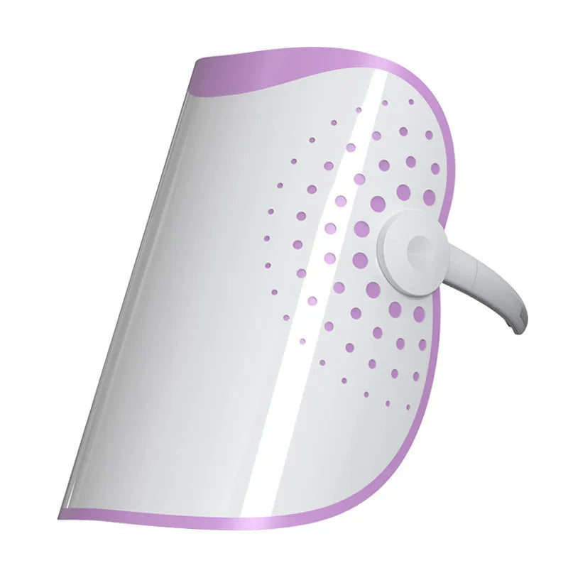 White and purple photon IPL beauty mask device with plug-in cable for home facial light treatments.