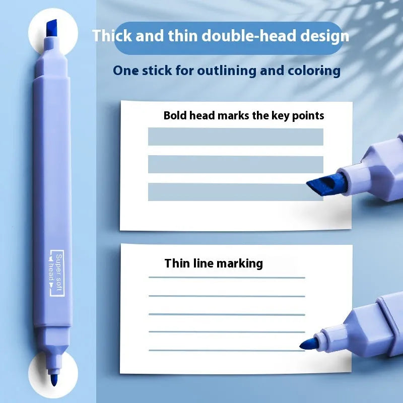 Double-headed fluorescent marking pens showing two different ink colours per pen