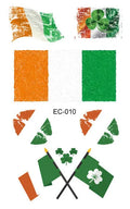 Tattoo sticker paper with St. Patrick's Day shamrock and Irish flag designs measuring 120×75mm
