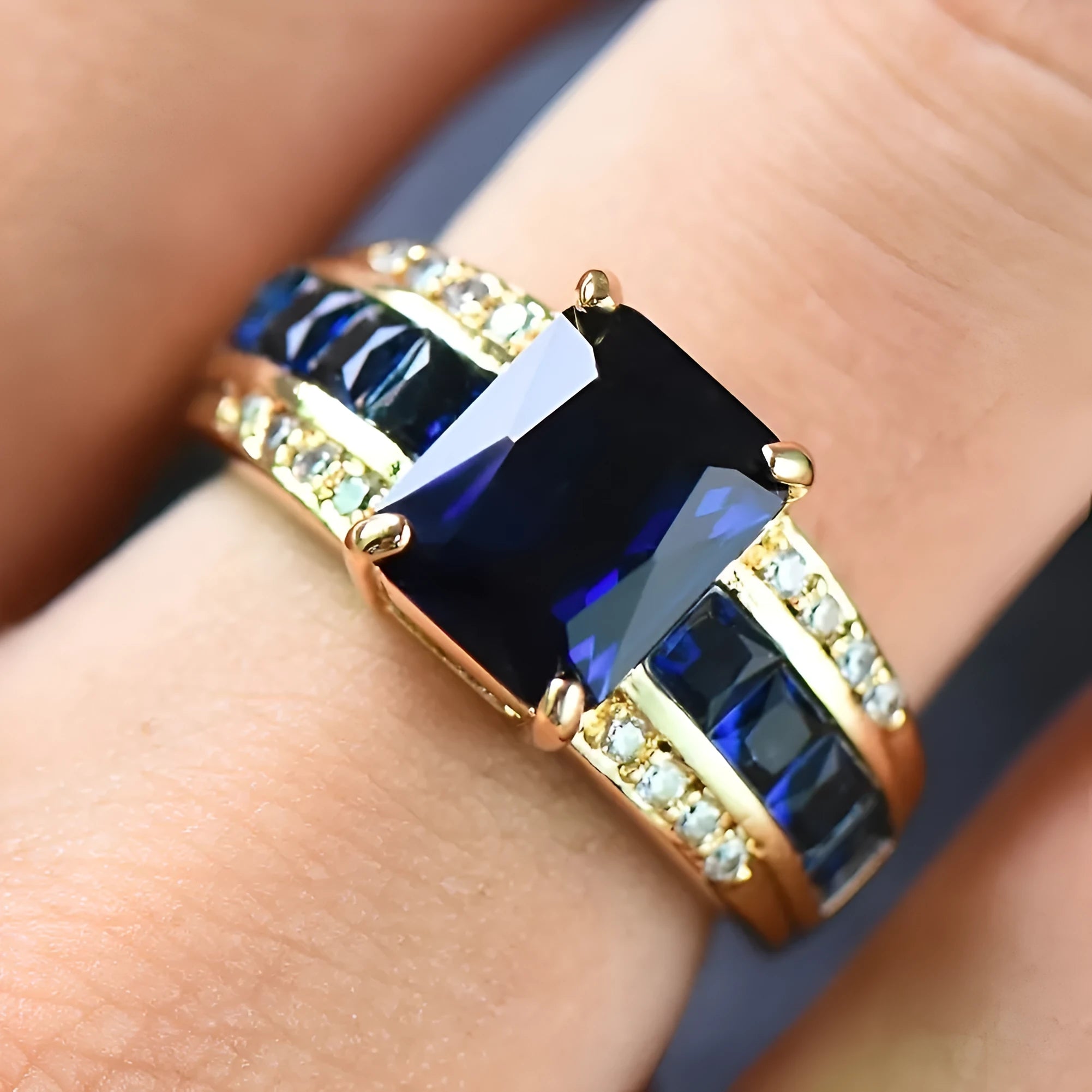 Zinc alloy fashion ring with blue diamond or purple zircon stone, shown in sizes 6 to 11.
