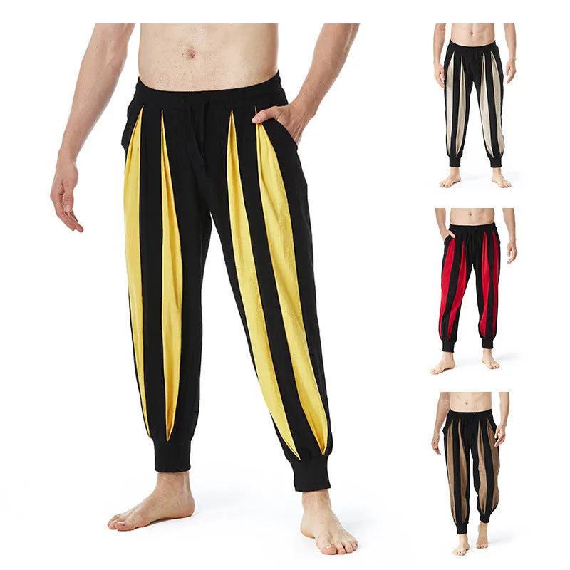 Men's straight-leg casual trousers in red, khaki, yellow, or brown colours.