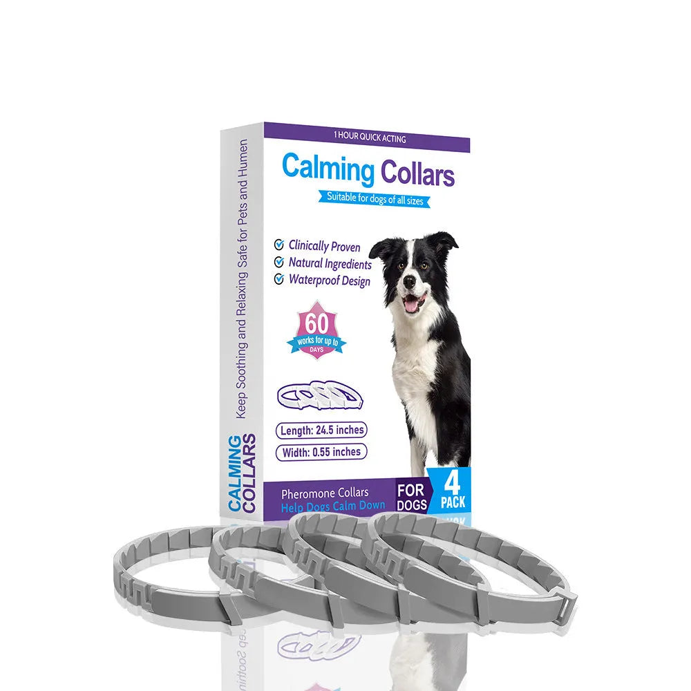 Four monochrome dog anxiety relief collars in assorted colours with TPR material and 62cm length